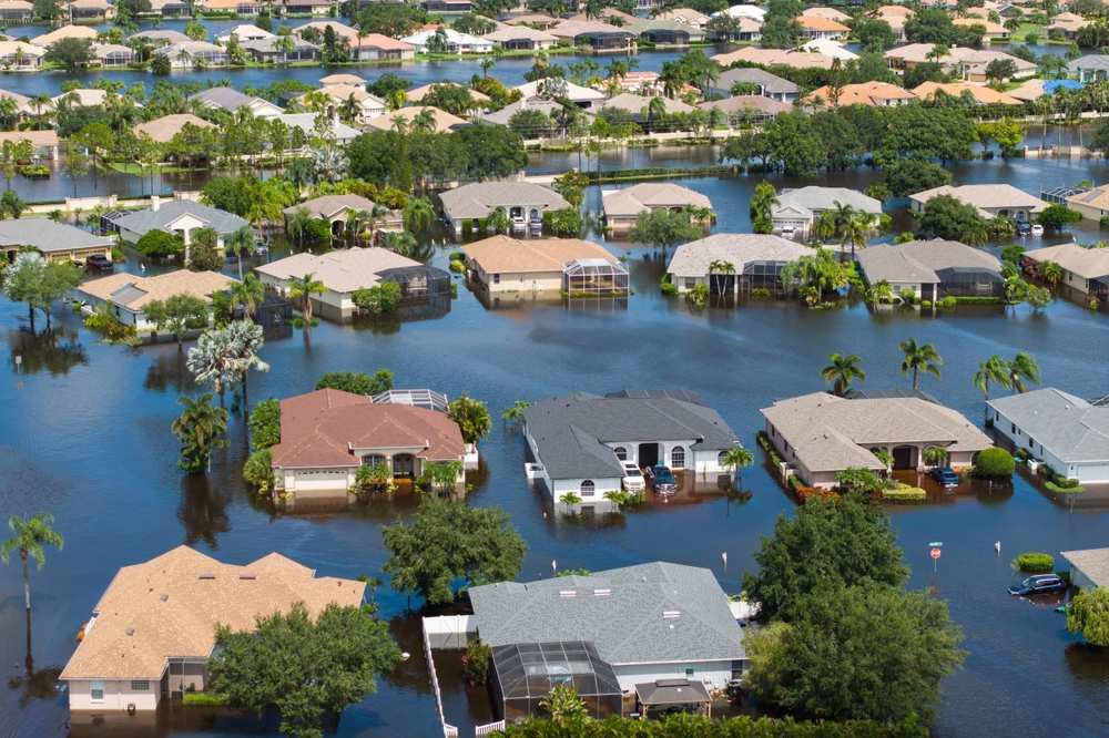 A flooded neighborhood after a hurricane.