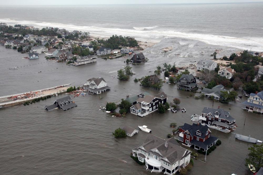 The aftermath of a hurricane storm surge.