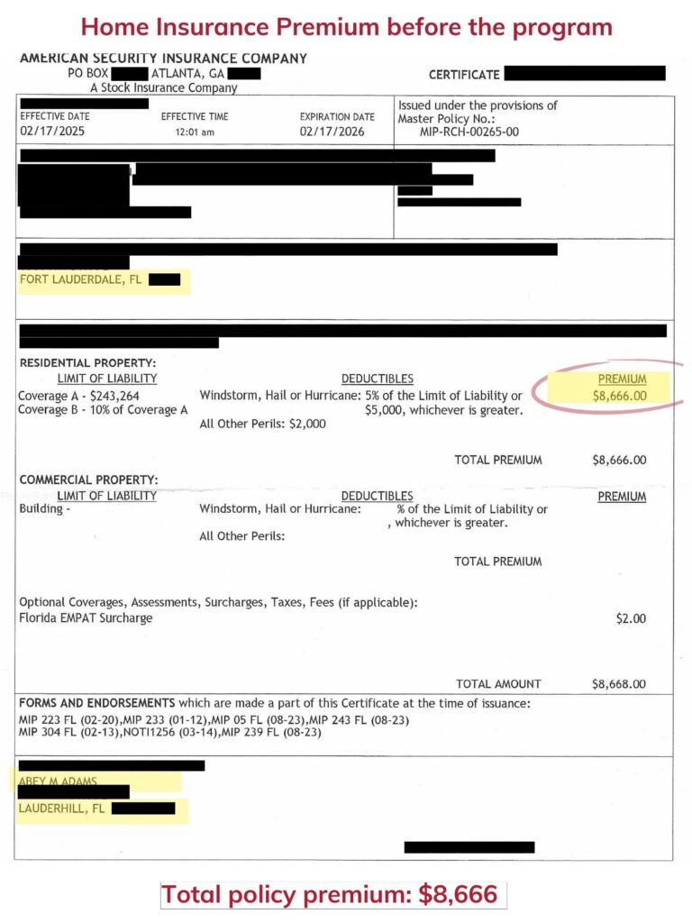 Home insurance declaration page — before the program