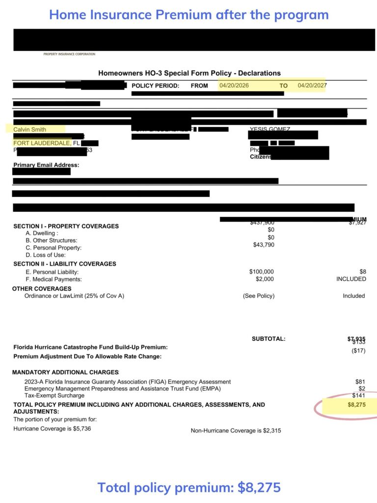 Home insurance declaration page