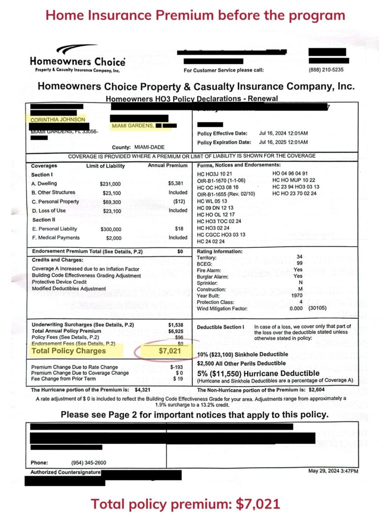 Home insurance declaration page — before the program