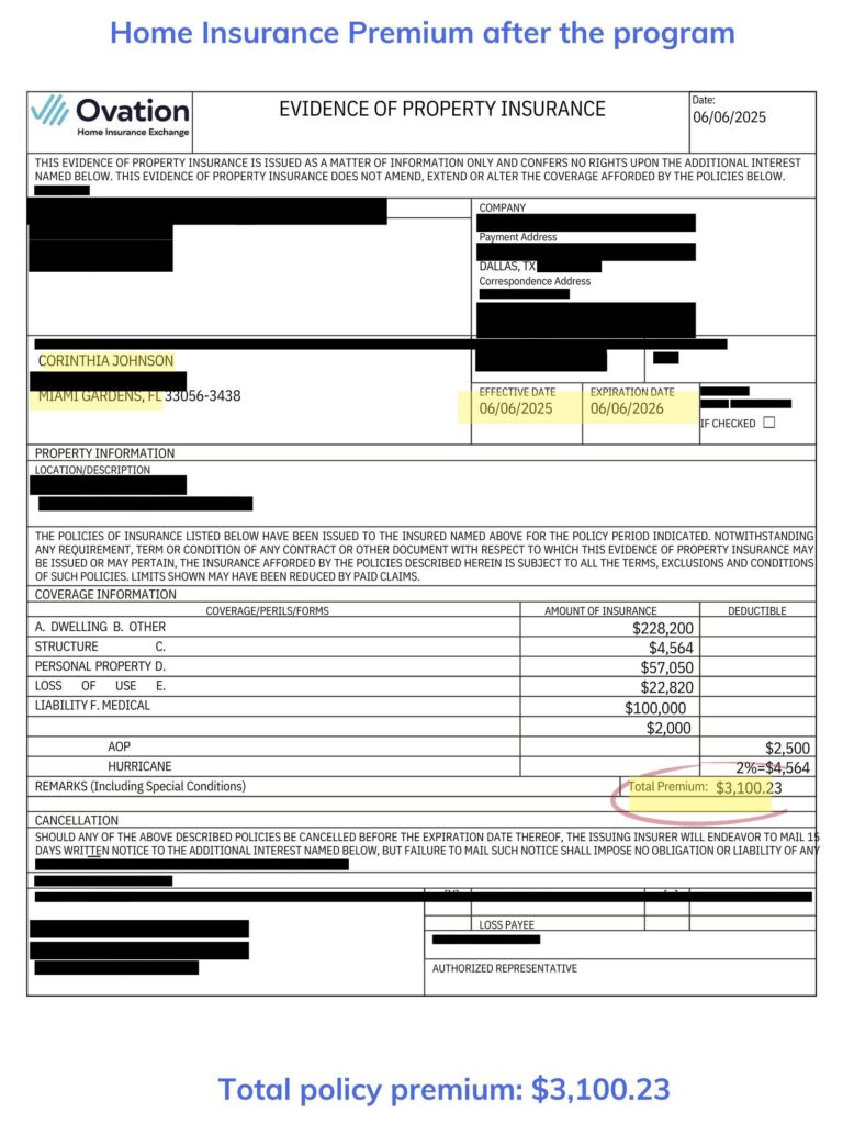 Home insurance declaration page — after the program