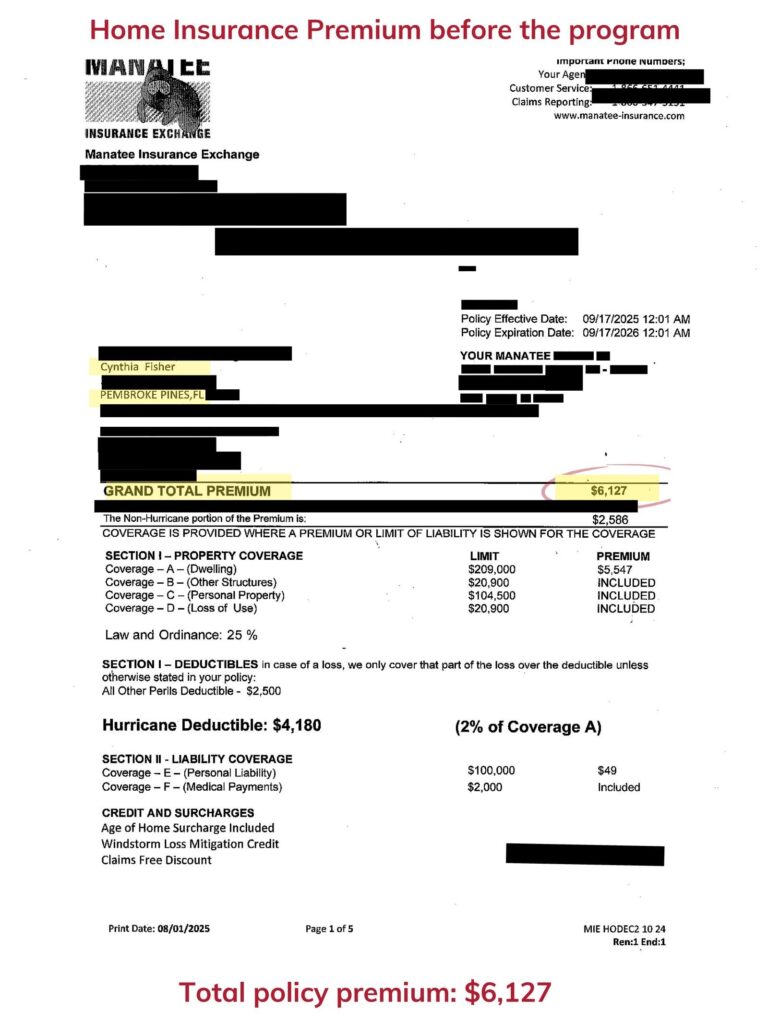 Home insurance declaration page — before the program