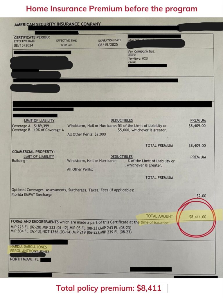 Home insurance declaration page — before the program