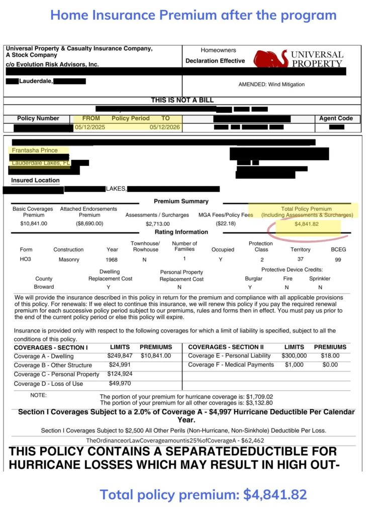 Home insurance declaration page