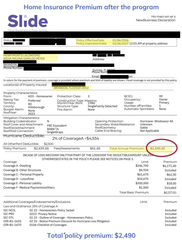 Home insurance declaration page