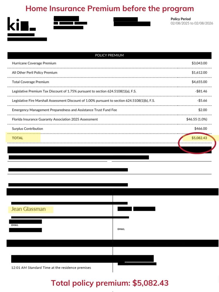 Home insurance declaration page — before the program