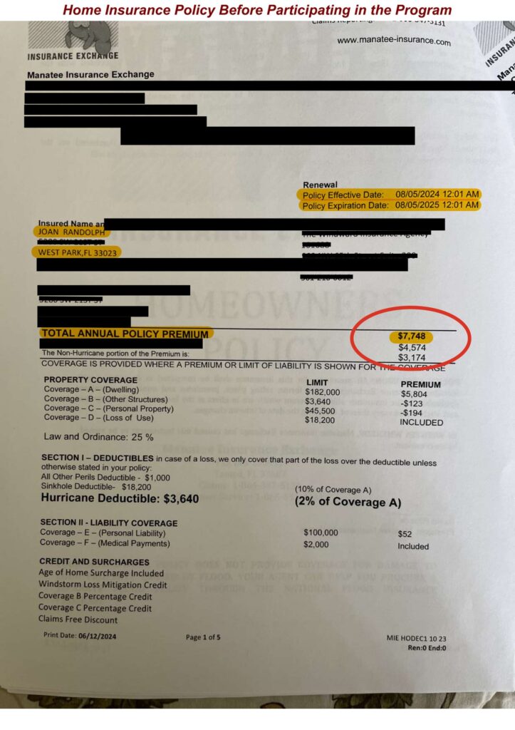 Home insurance declaration page