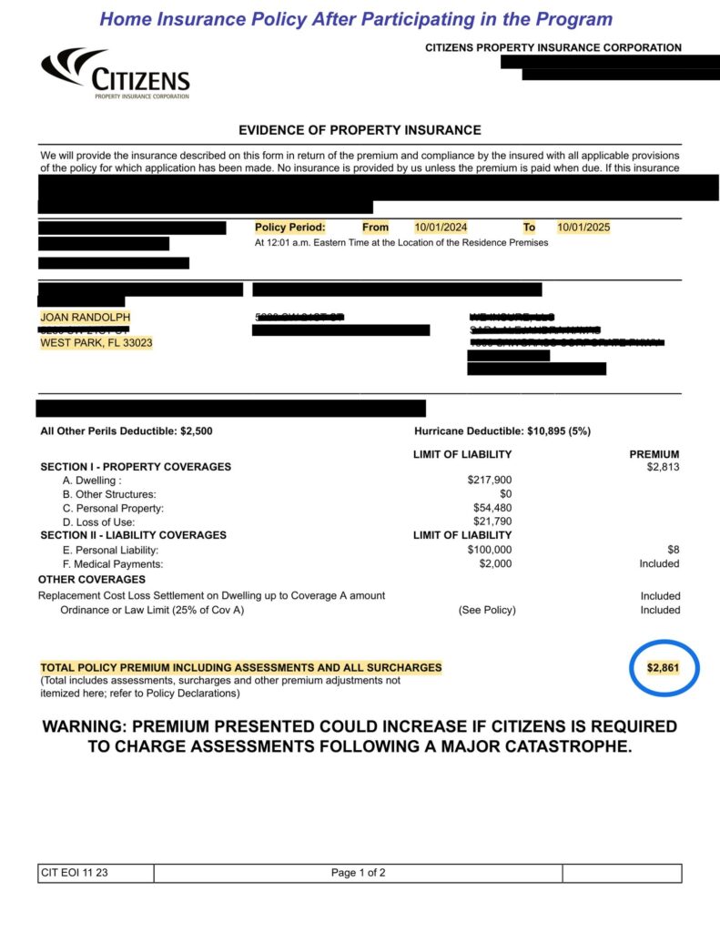Home insurance declaration page