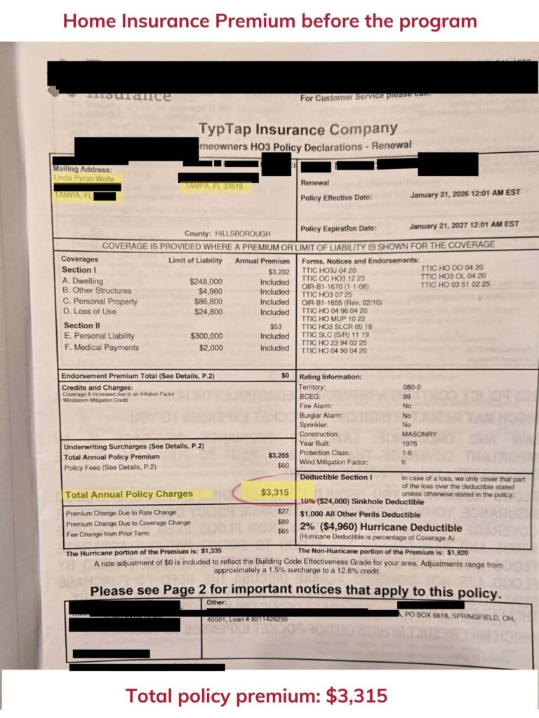 Home insurance declaration page — before the program