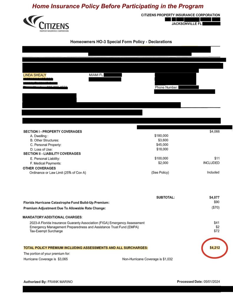 Home insurance declaration page