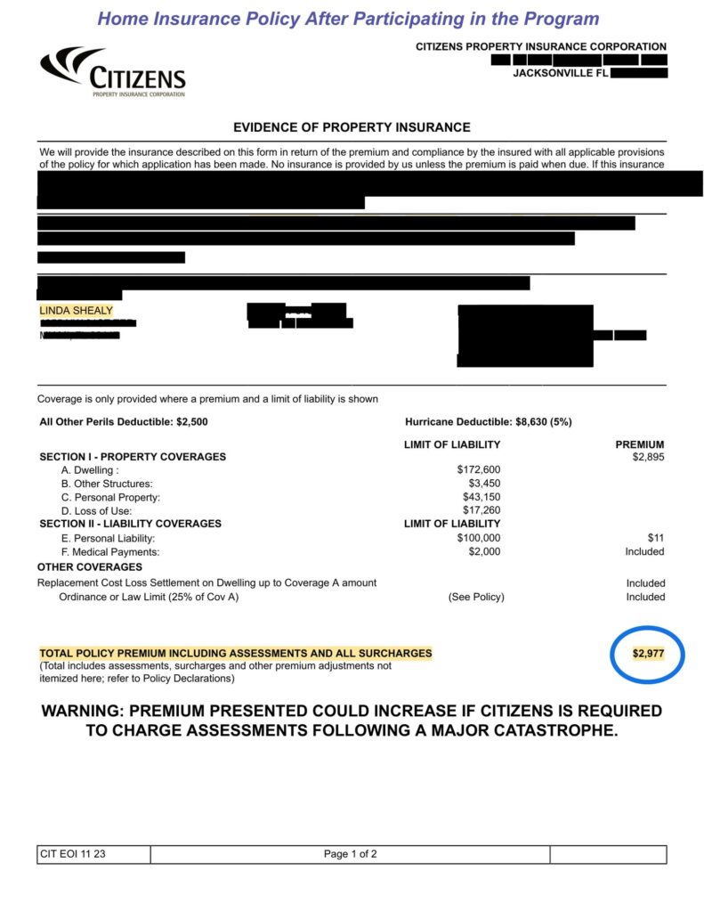 Home insurance declaration page
