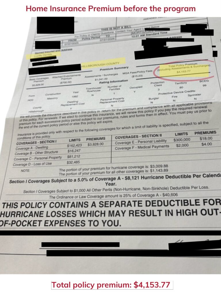 Home insurance declaration page — before the program