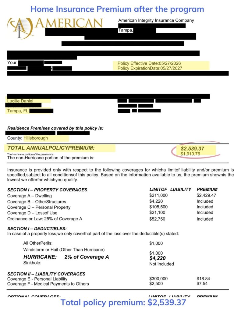 Home insurance declaration page