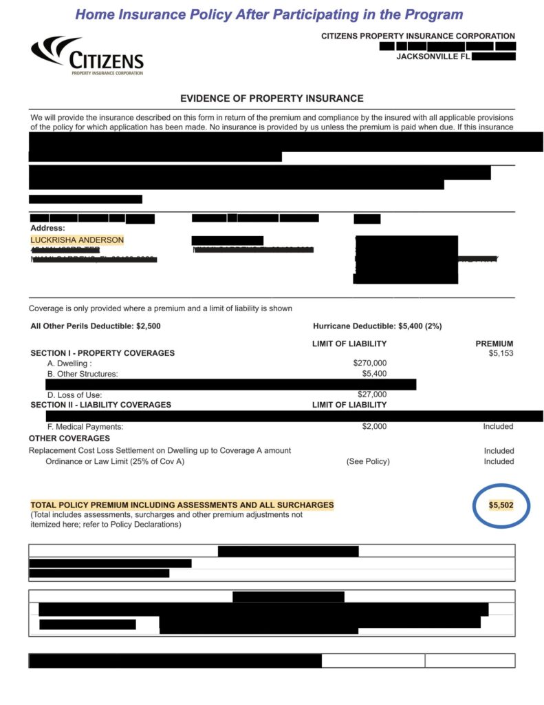 Home insurance declaration page