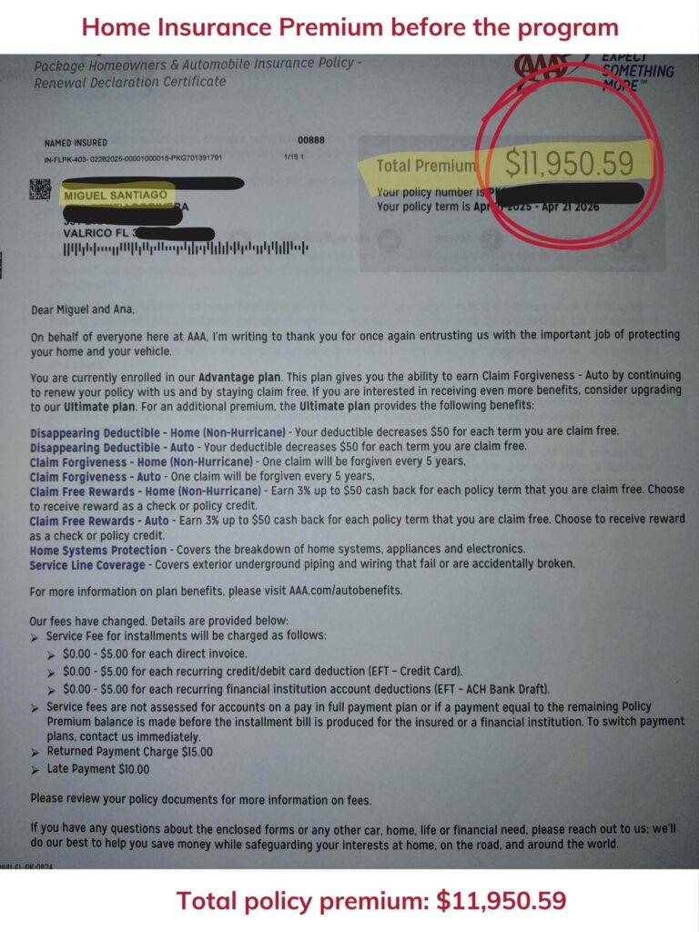 Home insurance declaration page — before the program