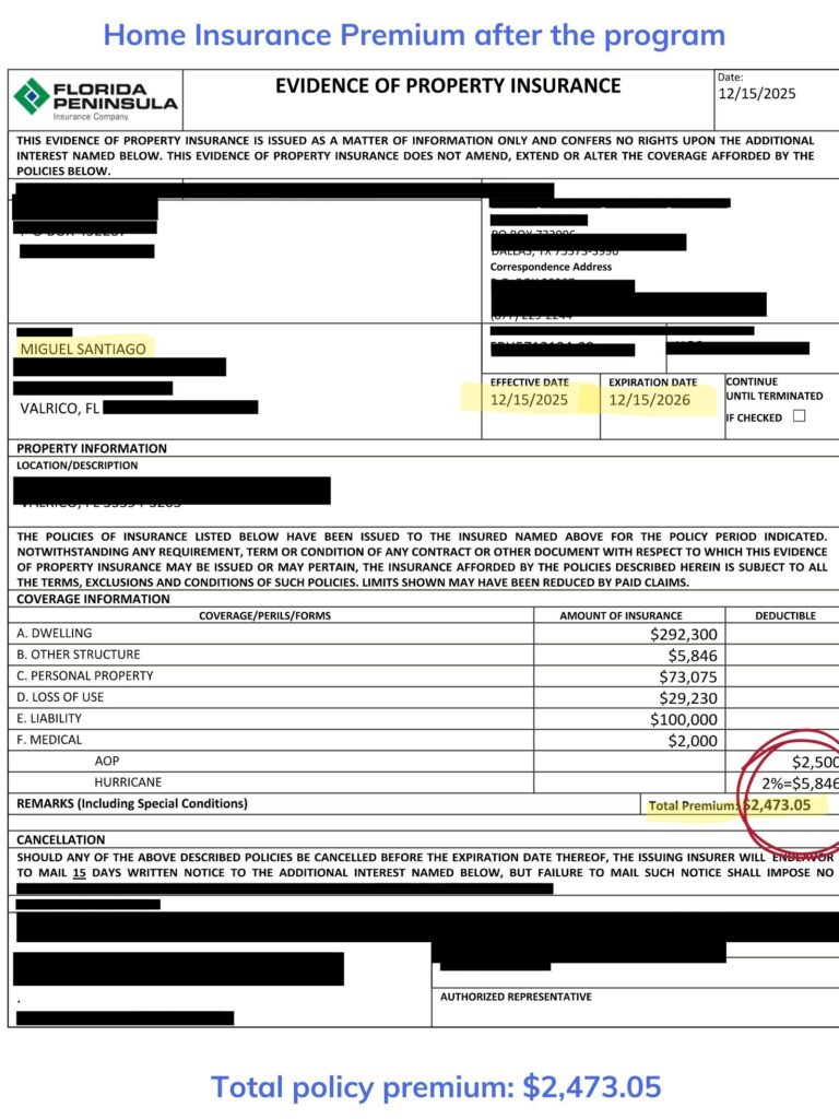 Home insurance declaration page — after the program