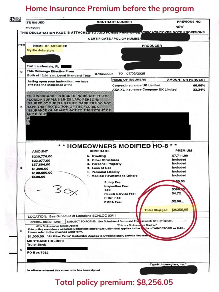 Home insurance declaration page — before the program