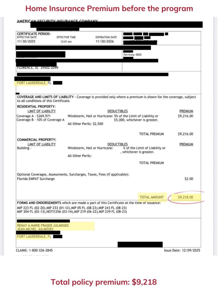 Home insurance declaration page — before the program