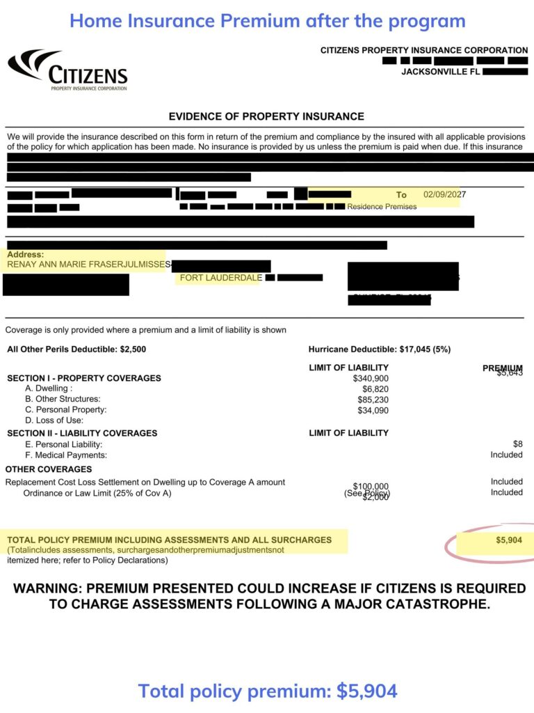 Home insurance declaration page — after the program