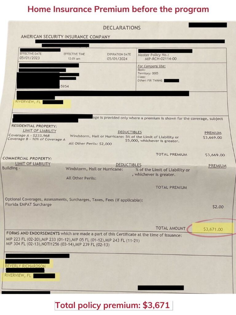 Home insurance declaration page — before the program