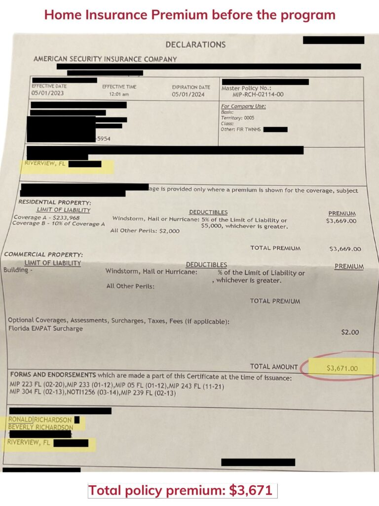 Home insurance declaration page