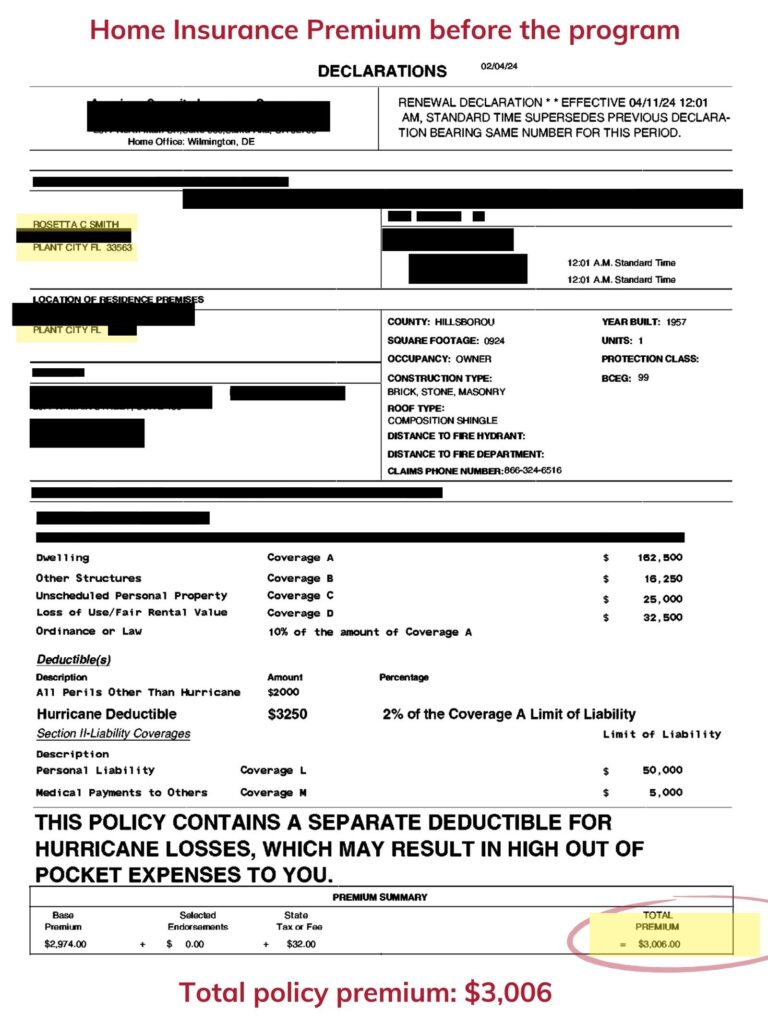 Home insurance declaration page — before the program