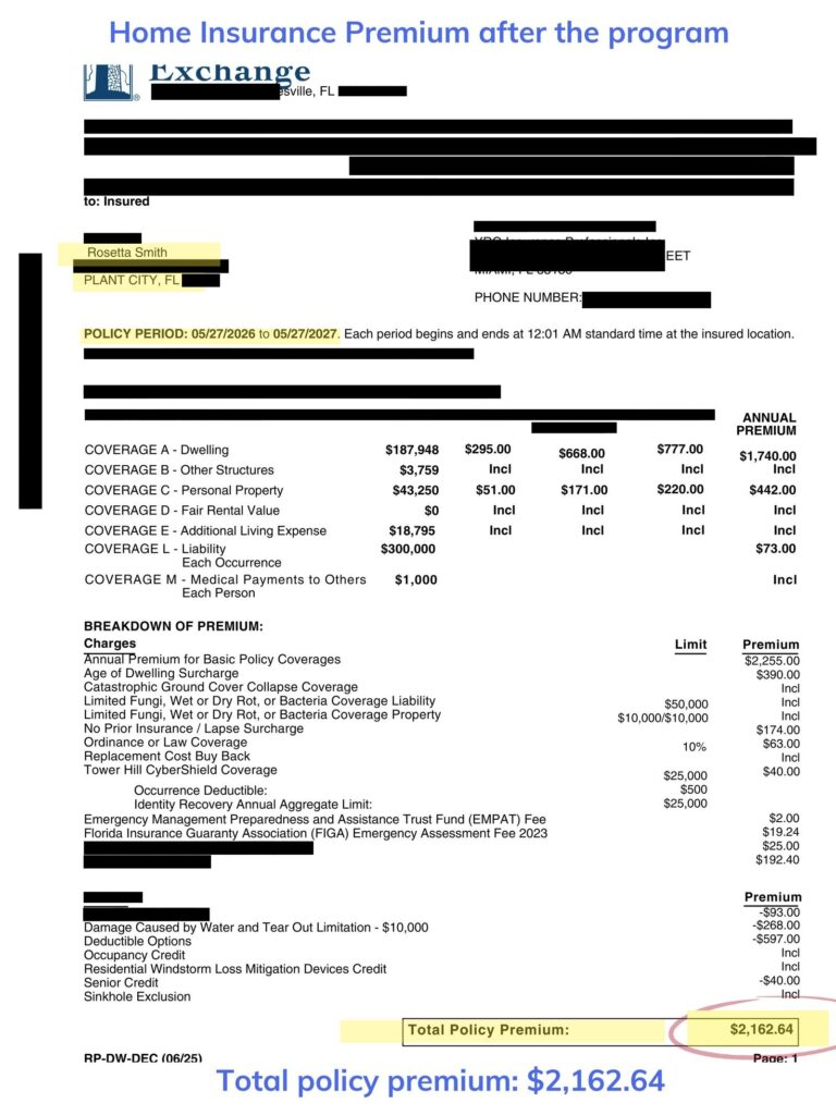 Home insurance declaration page — after the program