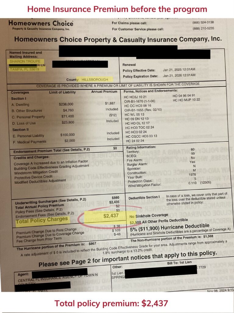 Home insurance declaration page — before the program