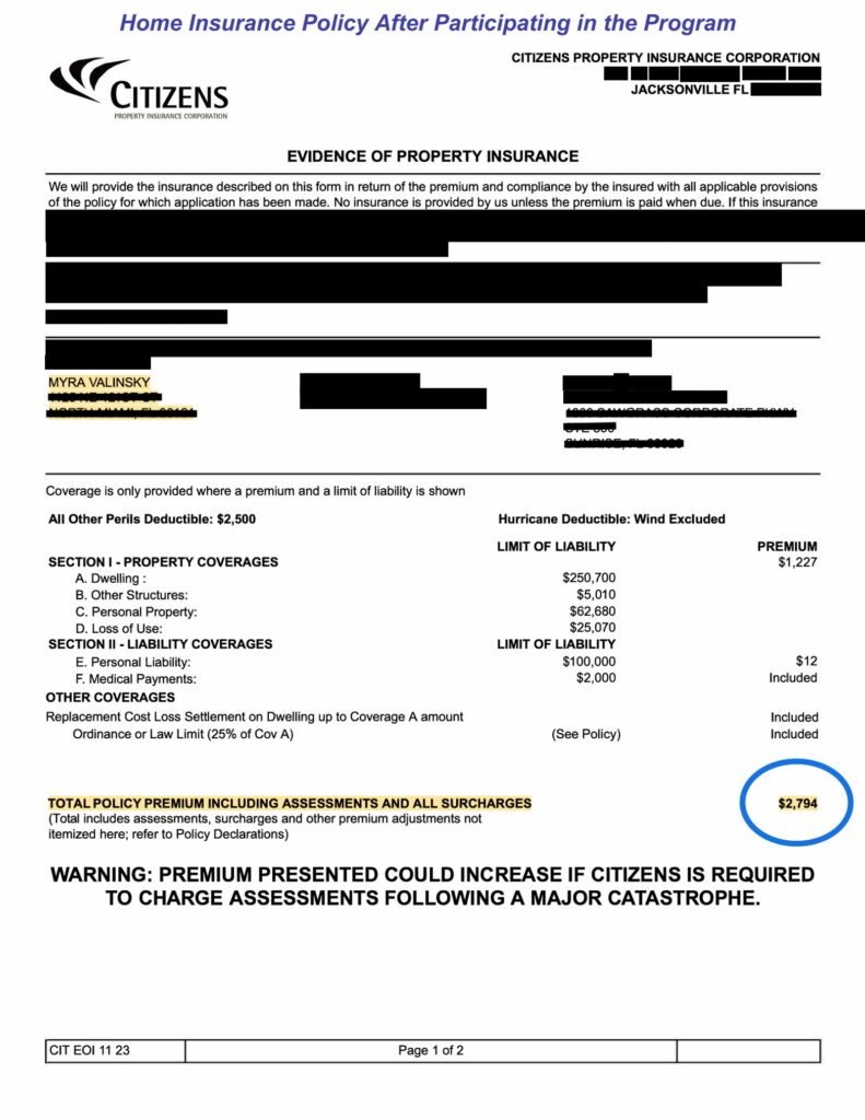 Home insurance declaration page