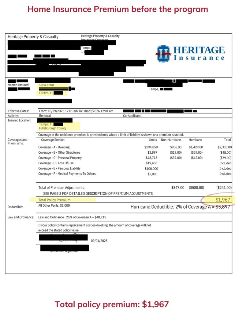 Home insurance declaration page